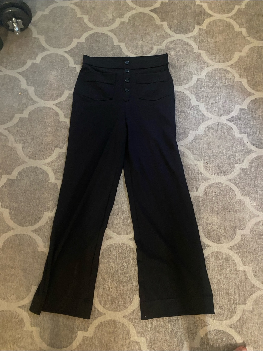HALARA Black High-Waist Wide-Leg Pants with Button Front